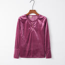 Velvet Button Women Sweatershirt (Color:Purple Size:S)