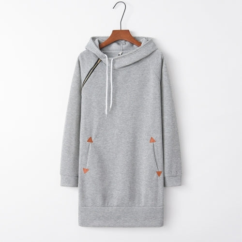 Hooded Zippered Mid-length Dress (Color:Light Grey Size:S)