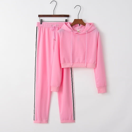 Hooded Sweater Sports Suit (Color:Pink Size:S)