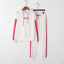 Colorblock Striped Short Lace Hooded Casual Suit (Color:White Size:S)