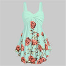 Printing V-neck Cross Grew Waist Dress (Color:Green Size:XXXXXL)