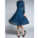 Fashion Vintage Elegant Lace Dress (Color:Blue Size:XXXL)