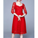 Fashion Vintage Elegant Lace Dress (Color:Red Size:L)
