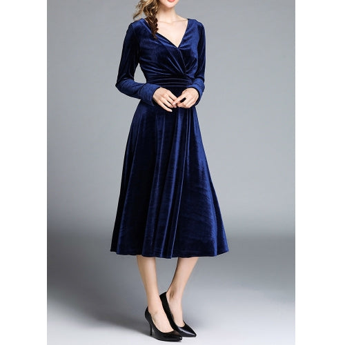Fashion Vintage Elegant Dress (Color:Blue Size:L)