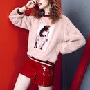 Loose Slimming Thick Long Sleeves Sweater (Color:Pink Size:XL)