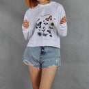 Butterfly Print Short Paragraph Long-sleeved Hooded Sweatshirt (Color:White Size:S)