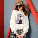Rabbit Hair Nail Beads Loose Thin Thick Sweatshirt (Color:White Size:L)