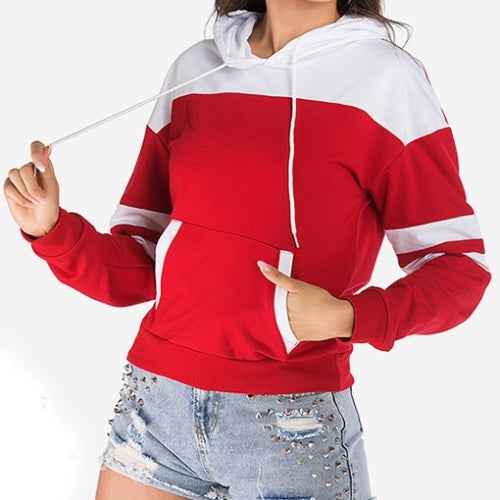 Stitching Hit Color Hooded Women Sweatshirt (Color:Red Size:S)