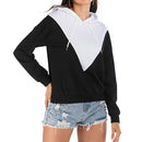 Stitching Hit Color Hooded Women Sweatshirt (Color:Black White Size:L)