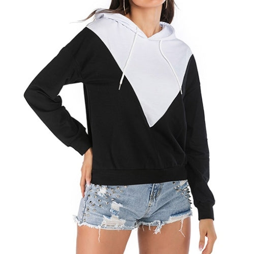 Stitching Hit Color Hooded Women Sweatshirt (Color:Black White Size:L)