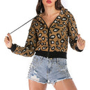 Leopard Hooded Women Sweatshirt (Color:Khaki Size:S)