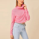 Solid Ribbed Turtleneck Sweater Bottoming Sweater (Color:Pink Size:L)