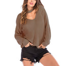 Solid Color Long-sleeved Pullover Sweater (Color:Khaki Size:XL)