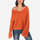 Bat Sleeve Lazy Wind Turtleneck Knit Sweater (Color:Orange Size:S)