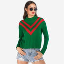 Round Neck Pullover Women Sweater (Color:Green Size:S)