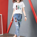 Fashion Shoes Beaded Slim Versatile Shredded Jeans (Color:As Show Size:M)