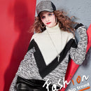 High Waisted V-shaped Contrast Loose Wool Sweater Street Style Sweater