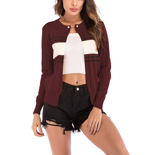 Fashion Cardigan Solid Color Knit Sweater (Color:Wine Red Size:L)
