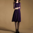 Lady Lace Loose Long Paragraph Pleated Dress (Color:Purple Size:One Size)