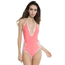 Hollow Flower One Piece Bikini Swimsuit (Color:Pink Size:S)