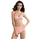Sexy Plaid Split Bikini Swimsuit (Color:Orange Size:M)
