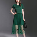 Elegant Temperament Pleated Skirt Thin Dress (Color:Dark Green Size:One Size)