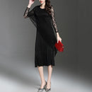 Fold Was Thin Lace Long-sleeved Bottoming Dress (Color:Black Size:One size)