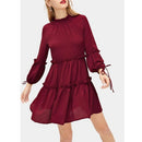 Long Sleeve Cake Skirt Dress (Color:Wine Red Size:S)
