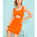 Knit Tank Top Dress (Color:Orange Size:XL)