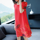 A Word Minimalist Fashion Loose Print Dress (Color:Red Size:One Size)