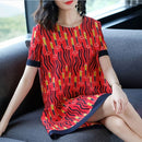 A Word Temperament Printing Loose Dress (Color:Red Size:One Size)