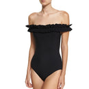Off-the-shoulder Ruffled One-piece Bikini (Color:Black Size:S)