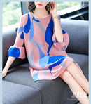 A Word Fashion Style Loose Print Dress (Color:Pink Size:One Size)