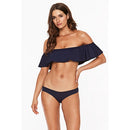 Cape-shoulder Split Bikini Swimsuit (Color:Dark Blue Size:XL)