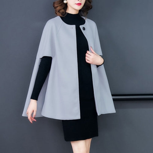 A Buckle Loose Cloak Cape Wool Coat (Grey)