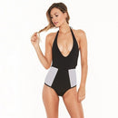 Paneled One Piece Bikini Swimsuit (Color:Black Size:M)
