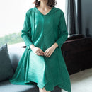 A Word Irregularities Take The Long-sleeved Dress Loose Folds (Color:Green Size:One Size)