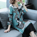 Long Section Of Thin Printing Qualities Loosely Pleated Dress Word A(Color:Green Size:One Size)