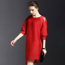 Simple Hollow Thin Slim Dress Folds (Color:Red Size:One Size)