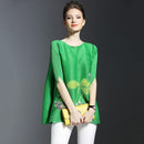 Put On A Large Pleated Casual Loose Print Dress (Color:Green Size:One Size)