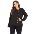 Plus Size Women Pure Color Pullover V-Neck Long Sleeve Blouse (Color:Black Size:XL)