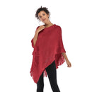 Irregular Solid Color Fringed Cape Pullover Shawl Knitted Sweater (Color:Red Size:One Size)
