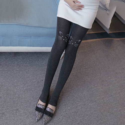 Knee Embroidery Combed Cotton Step On The Foot Leggings (Color:Dark Gray Size:One Size)