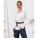 Simple and Elegant Lapel Shirt with Leather Belt (Color:White Size:S)