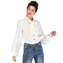 Fashion Vintage Elegant Puff Sleeve Lace-Up Shirt (Color:White Size:S)