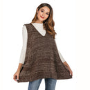 Long Section Of Loose V-neck Vest Knitted Pockets Pullover (Color:Brown Size:S)