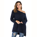 Strapless Word Shoulder Sweater Coat (Color:Navy Blue Size:S)