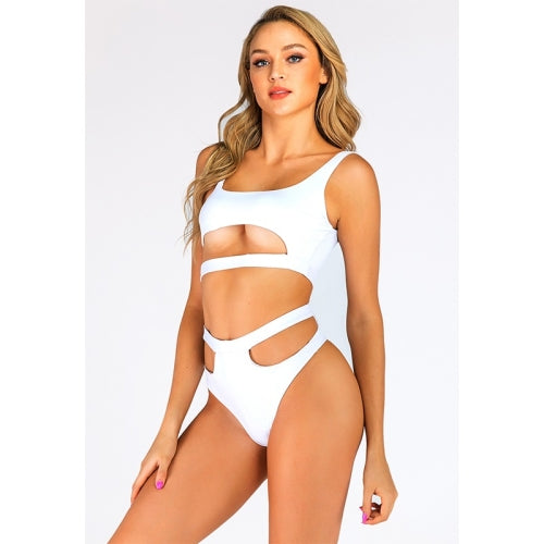 Sexy Cut-out Split Bikini Swimsuit (Color:White Size:L)