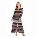 Fashion V-neck Long-sleeved Dress Retro (Color:Navy Blue Size:S)
