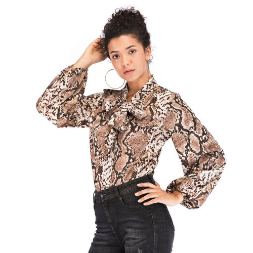 Fashion Vintage Tie-neck Print Snake Print Shirt(Color:As Show Size:L)